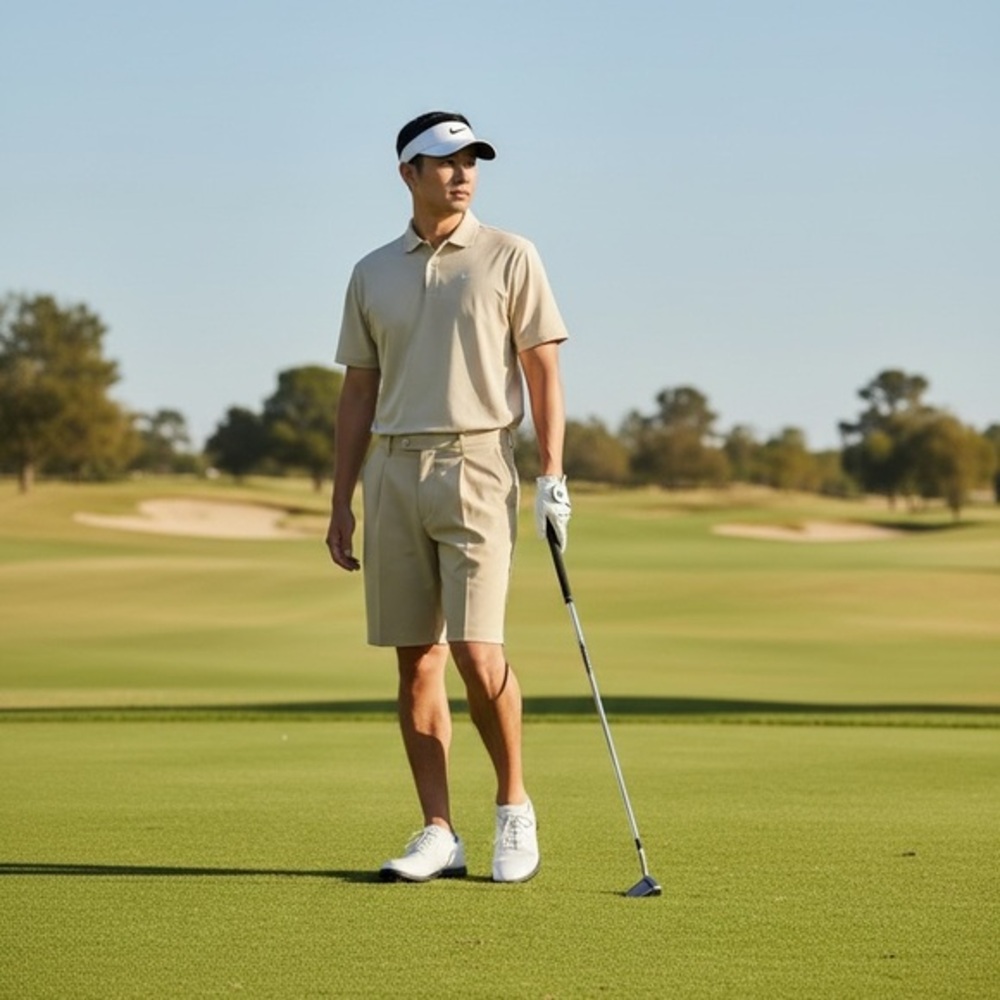 Nike Fit Dry Golf Men's Beige Flat Front‎ Shorts Sz 34 VGUC